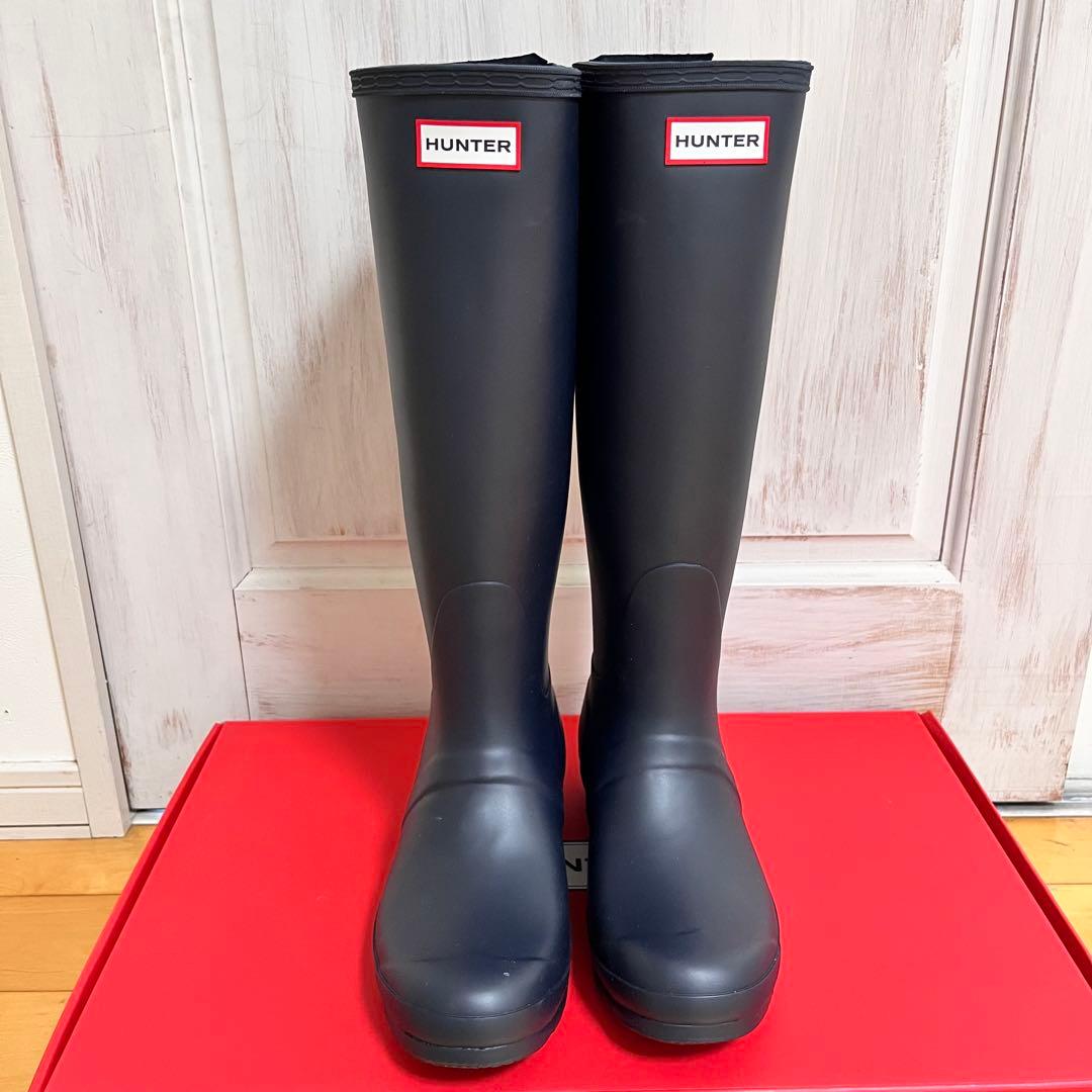 【新品】HUNTER ロングレインブーツ ブラック 25cm UK6 調節可能