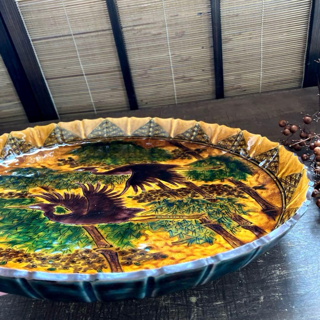 古美術　九谷焼　大皿　縁起物　鳥　希少　蔵出し　お正月　青手