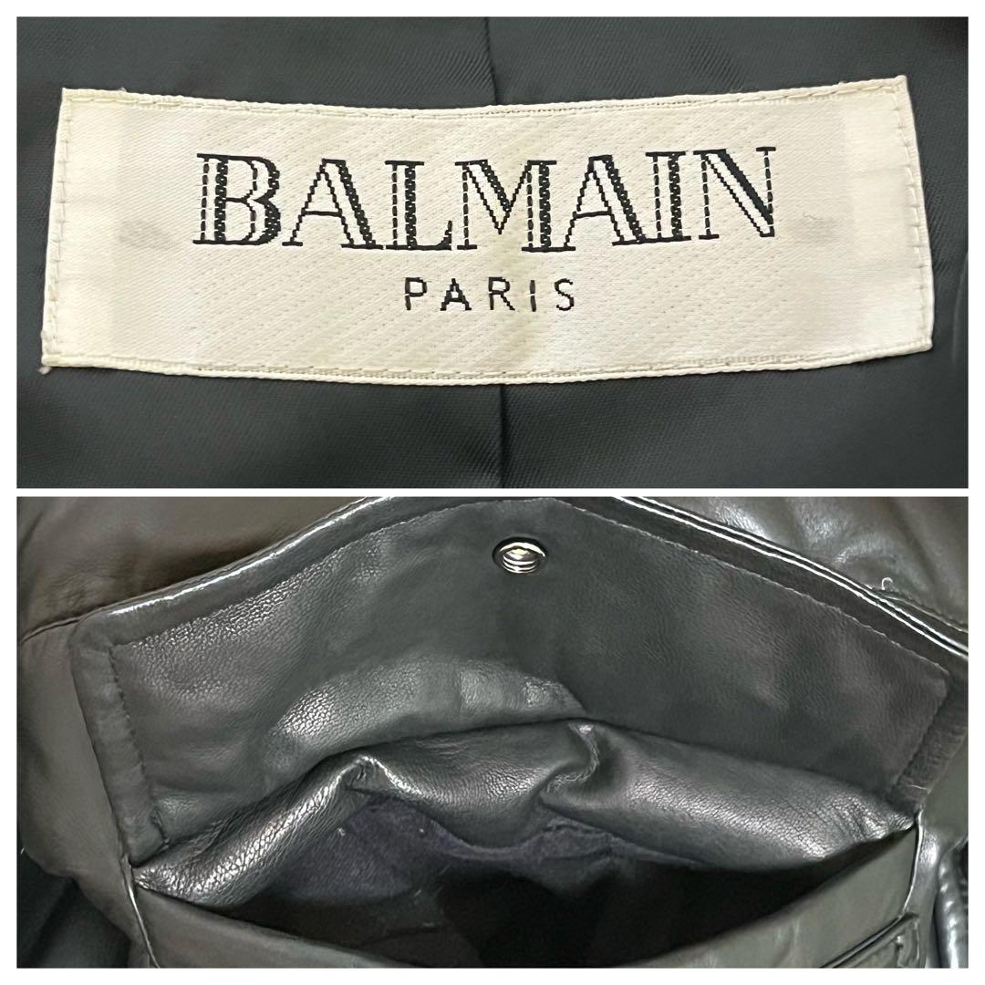 ✨希少✨BALMAIN ラムレザー ダウンジャケット 肉厚 高級 光沢 黒 L