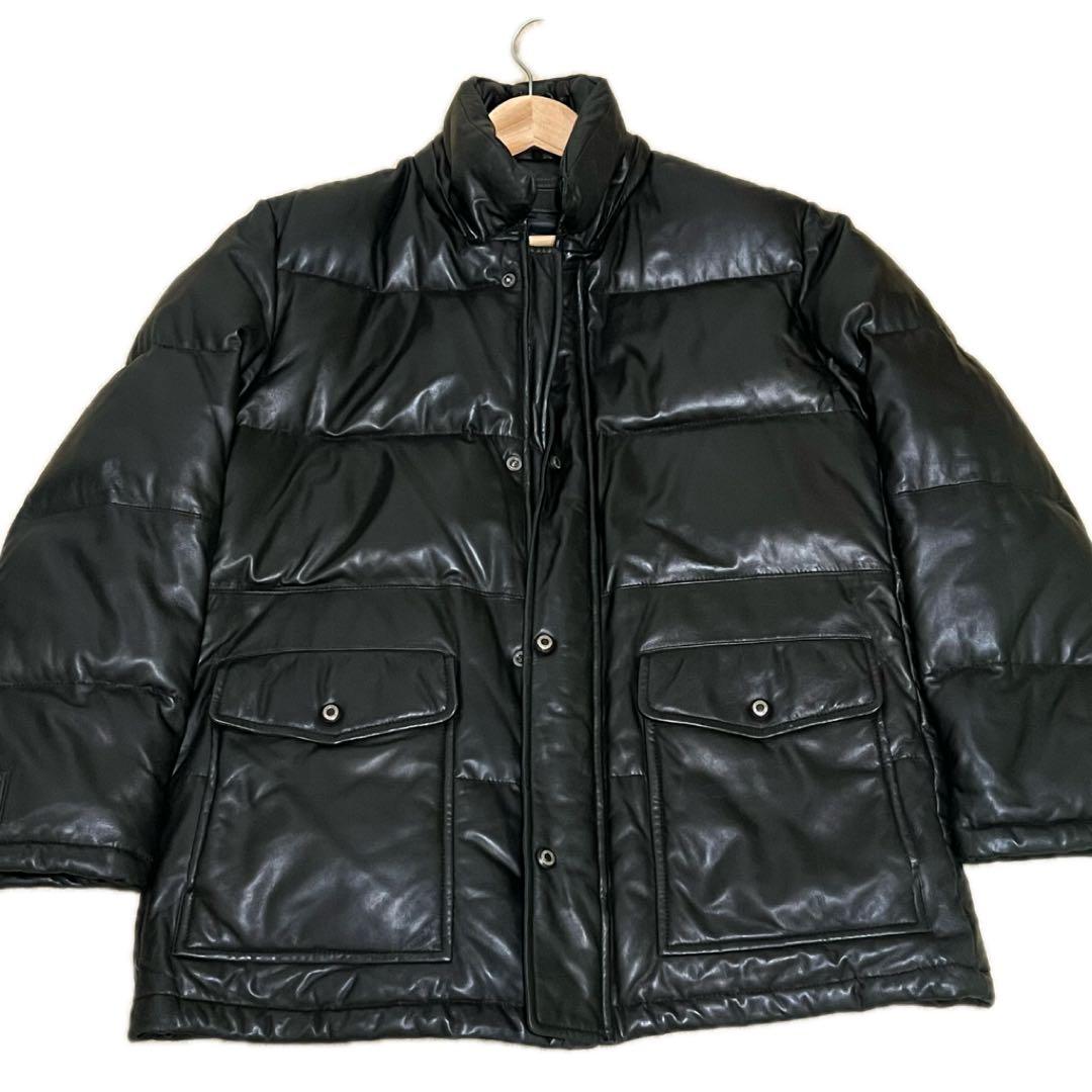 ✨希少✨BALMAIN ラムレザー ダウンジャケット 肉厚 高級 光沢 黒 L