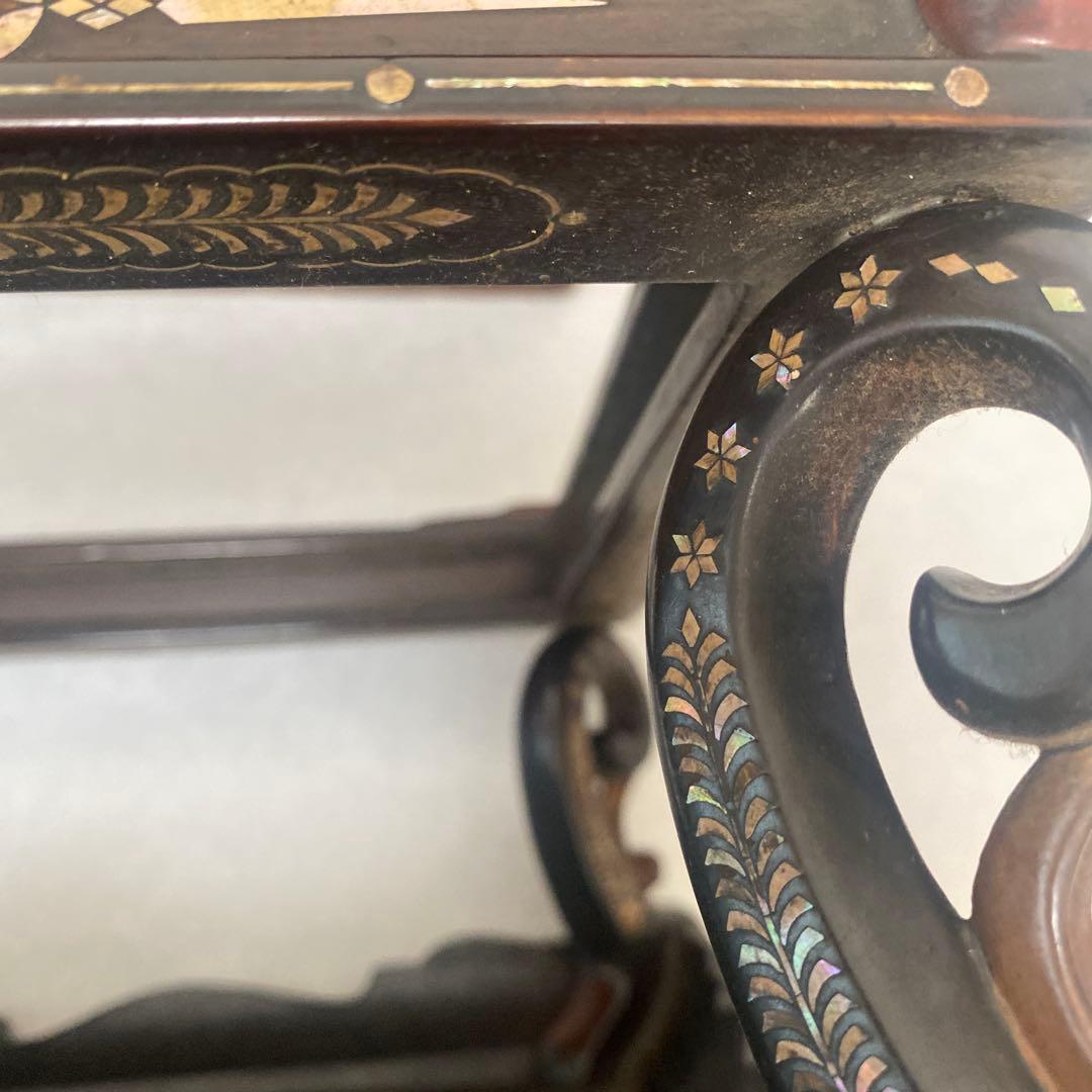 木製　総貝模様　台　木箱入り