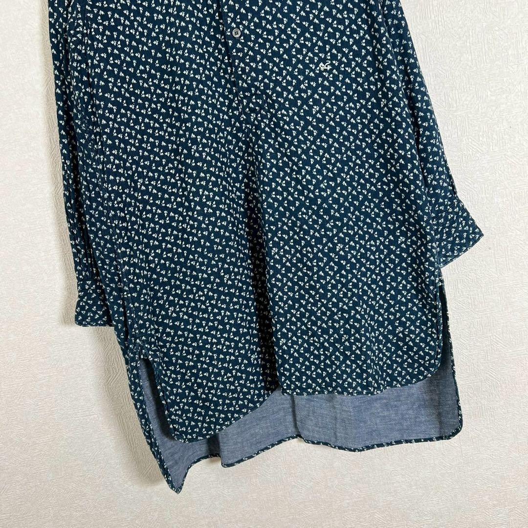 45R インディゴ 小花柄 グーグシャツ ワンピース ロングブラウス
