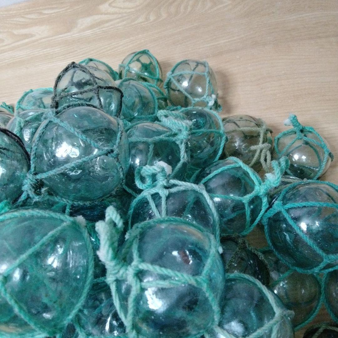 ガラス浮球　浮き玉　ガラス玉　漁具　 １０１個セット　網紐付き