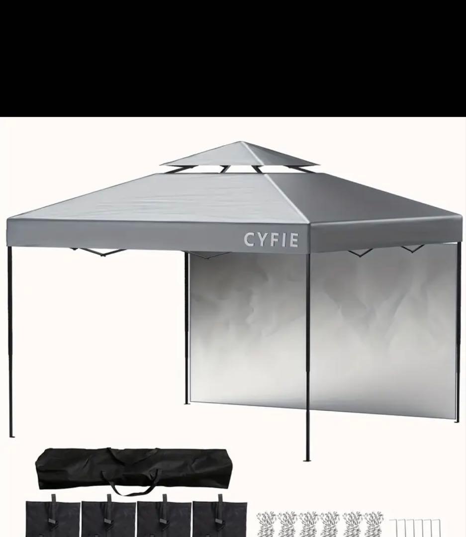 【1点限り】CYFIEタープテント3m×3m サイドシート付き(色:ブラック)