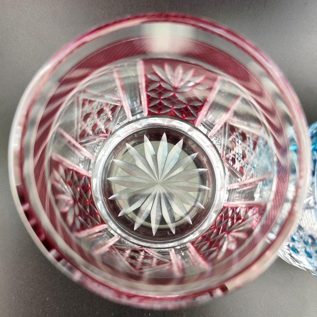 【極希少】復刻薩摩切子 第一人者 阪本光男 作 ペアロックグラス 刻印あり