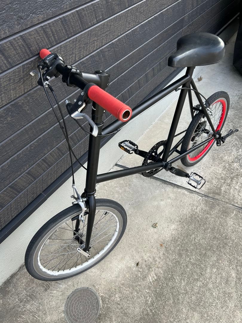 ミニベロ 自転車 マットブラック赤ハンドル整備済