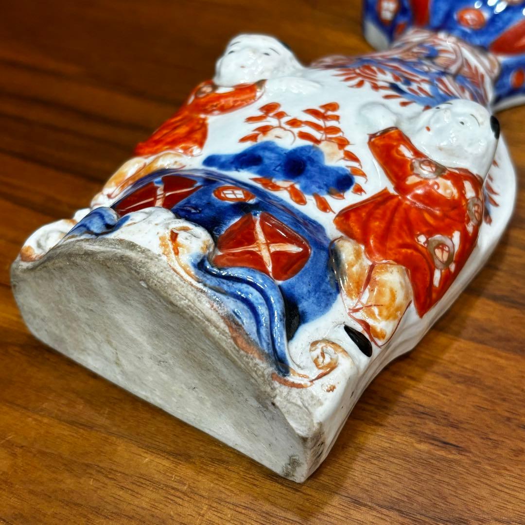 江戸時代　古伊万里　赤絵　唐子　掛け花入　花瓶　花器