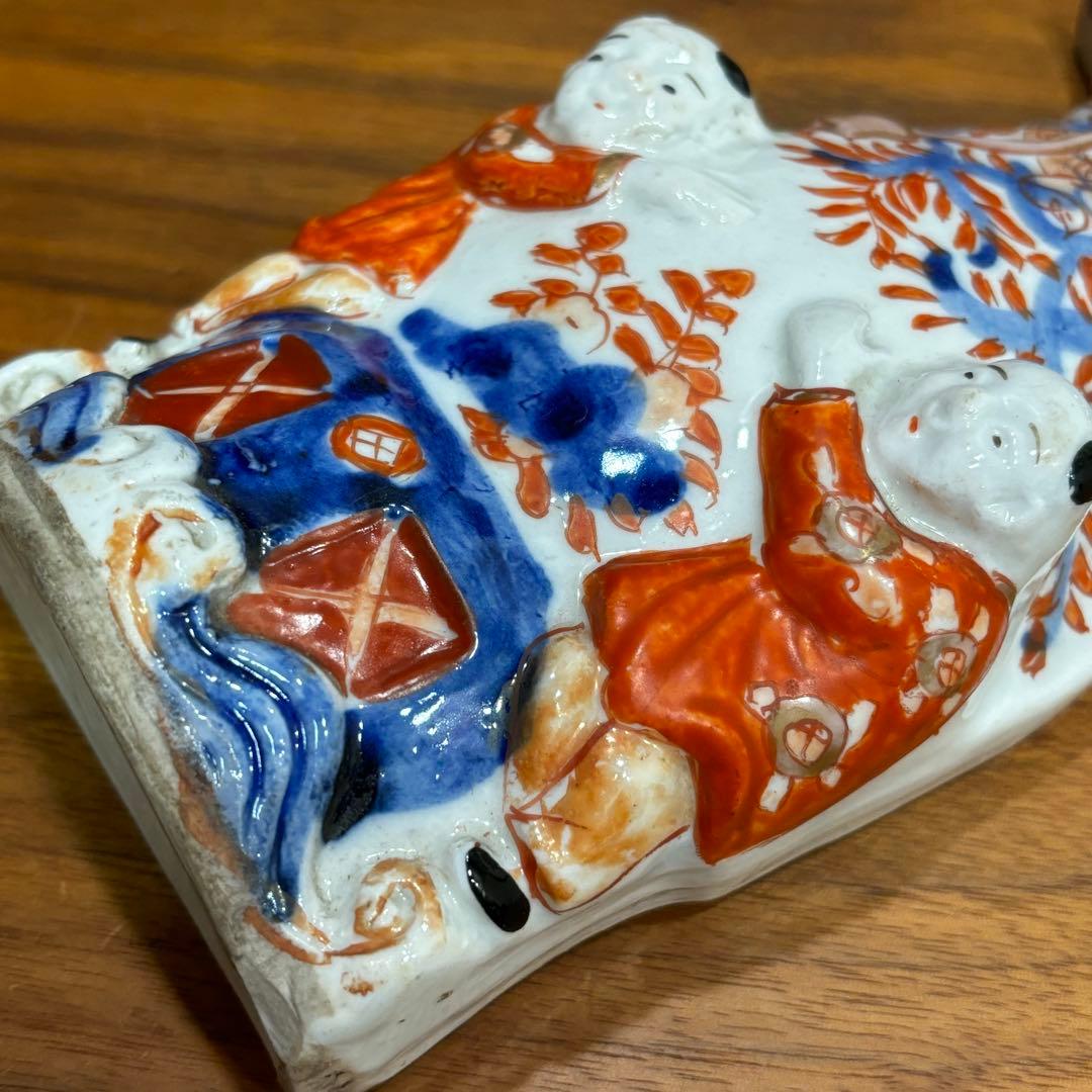 江戸時代　古伊万里　赤絵　唐子　掛け花入　花瓶　花器