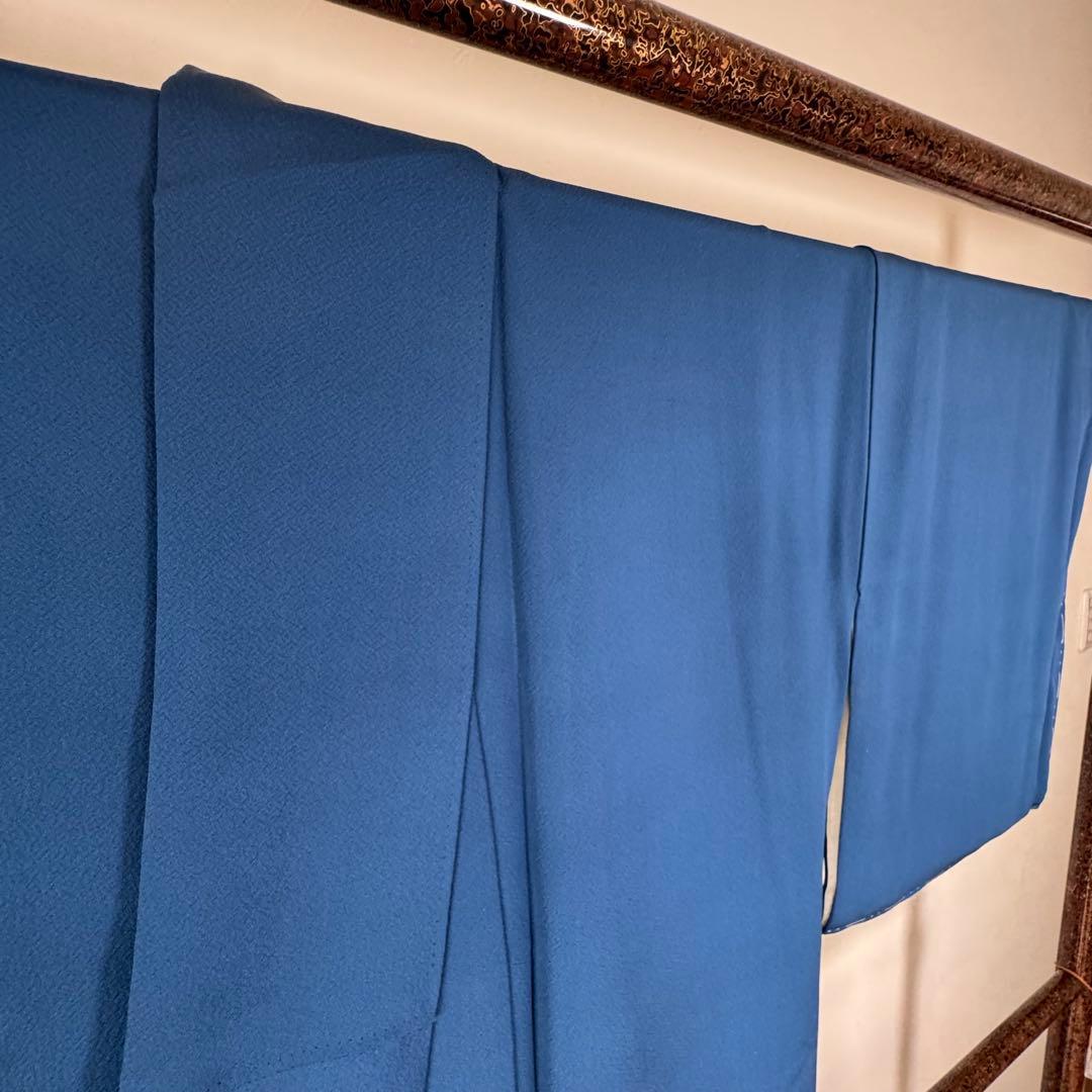 しつけ付　着物　正絹　袷　色無地　176　裄69 青　　ロイヤルブルー　トール