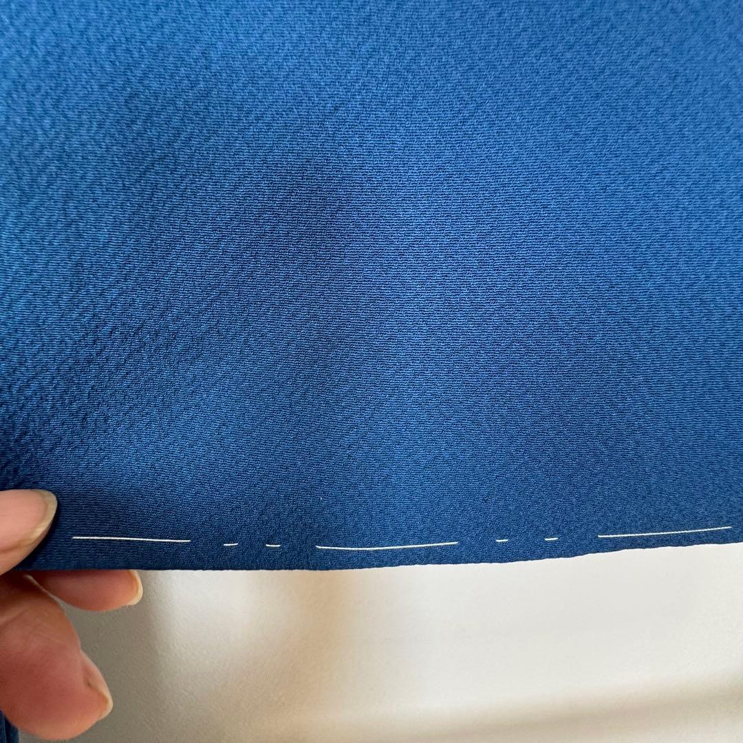 しつけ付　着物　正絹　袷　色無地　176　裄69 青　　ロイヤルブルー　トール