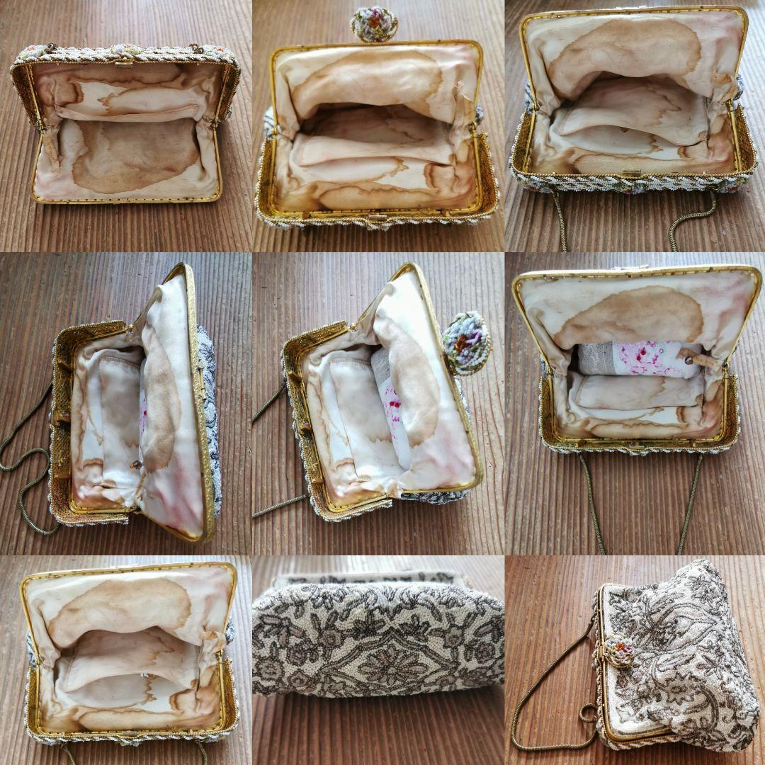 アンティーク マイクロビーズガラス 乳白透金ビーズ イブニング/パーティーバッグ