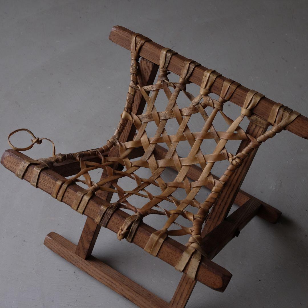 栓材 生革張りフォールディングスツール　折りたたみ椅子 古家具 ヴィンテージ