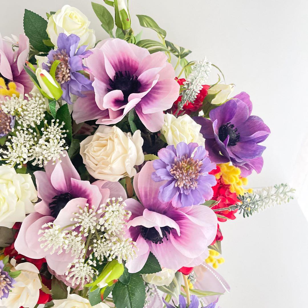 光触媒フラワー アネモネとミモザの春彩ボックスフラワー｜華やか春ギフト 春飾り