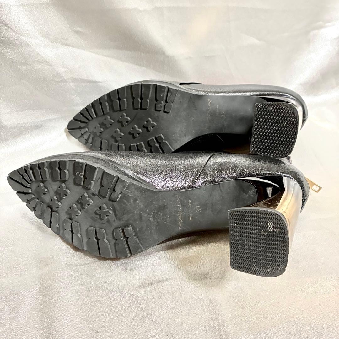 美品❣ MANA マナ ショートブーツ ブーティ 変形ヒール レザー ブラック