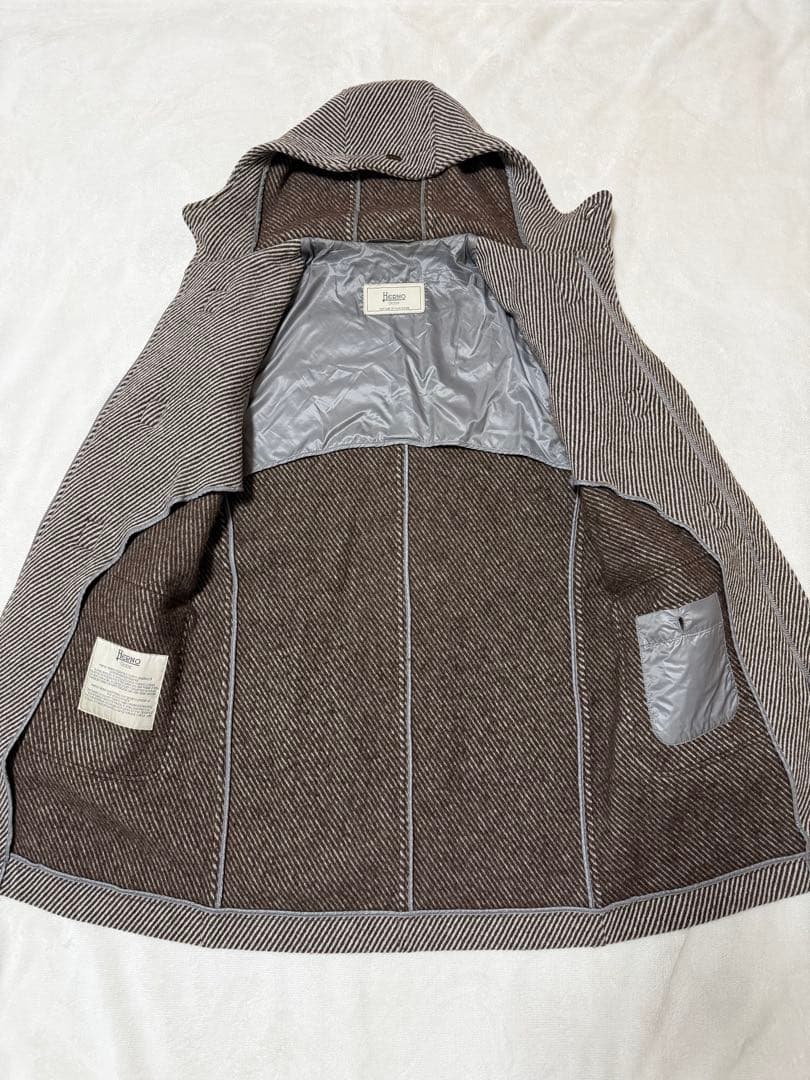 HERNO ヘルノ ストライプ ダッフルコート ブラウン ダッフル 46