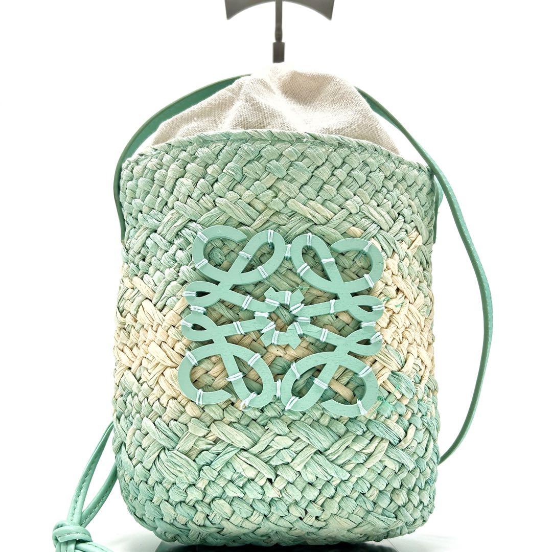 未使用級 ロエベ ラフィア ノベルティ カゴバッグ カゴ ショルダー 肩掛け