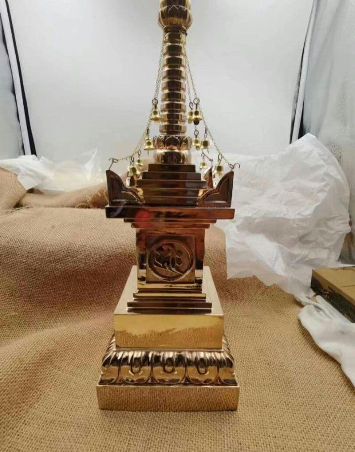 【修縁堂】密教法具 宝篋印塔 仏教美術 弘法大師 真鍮製vajra29cm