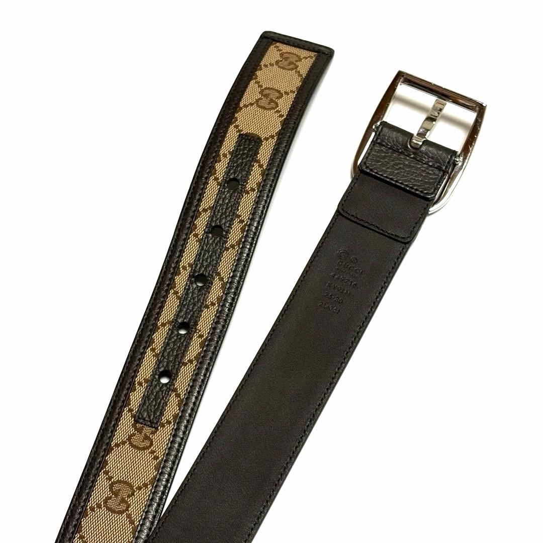 GUCCI ベルト GGキャンバス レザー ブラウン シルバー 美品