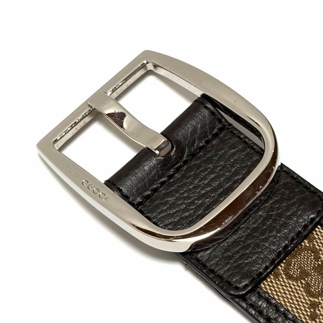 GUCCI ベルト GGキャンバス レザー ブラウン シルバー 美品
