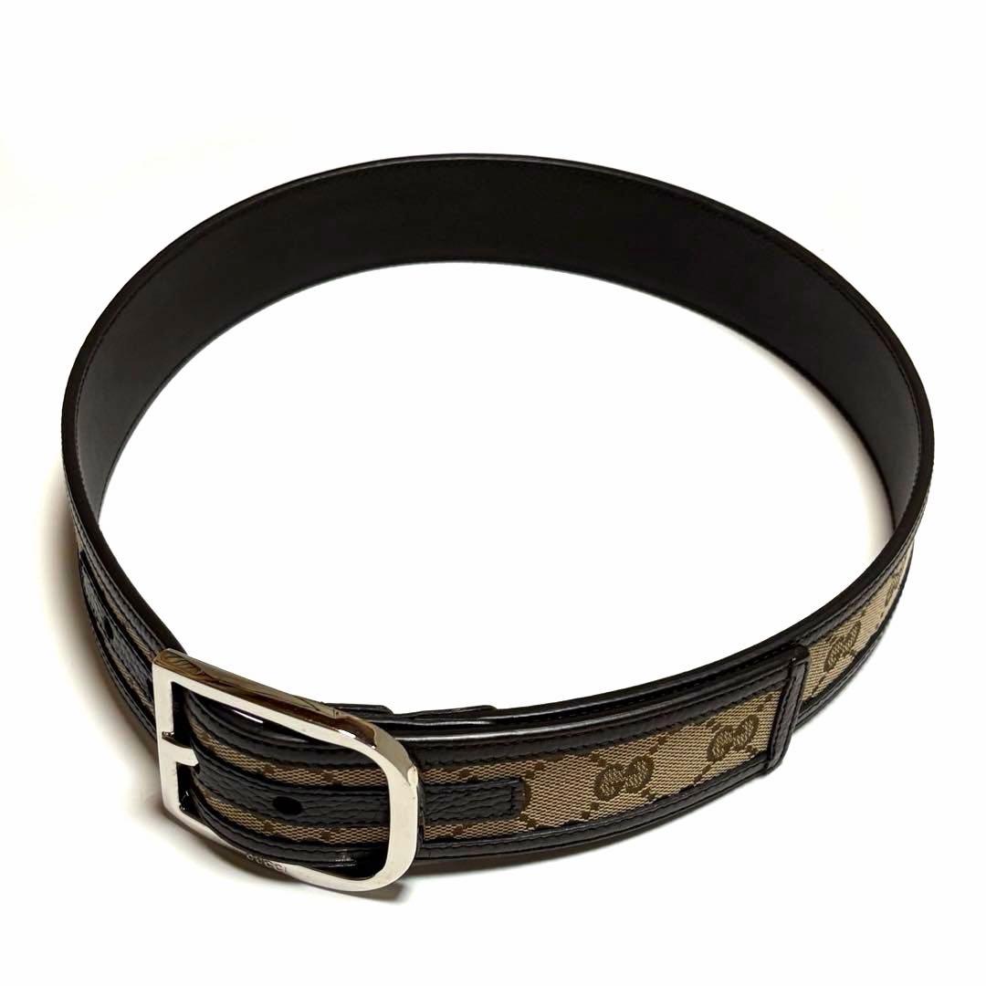 GUCCI ベルト GGキャンバス レザー ブラウン シルバー 美品