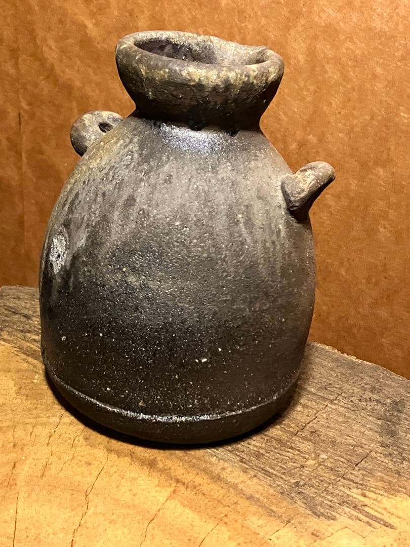 越前　双耳 壺　花入　穴窯焼き締め　（大）