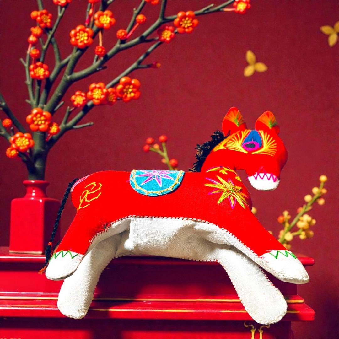 昭和期の中国民間玩具・陝西省西安 毛馿（馬/赤）郷土玩具　午年　干支飾り