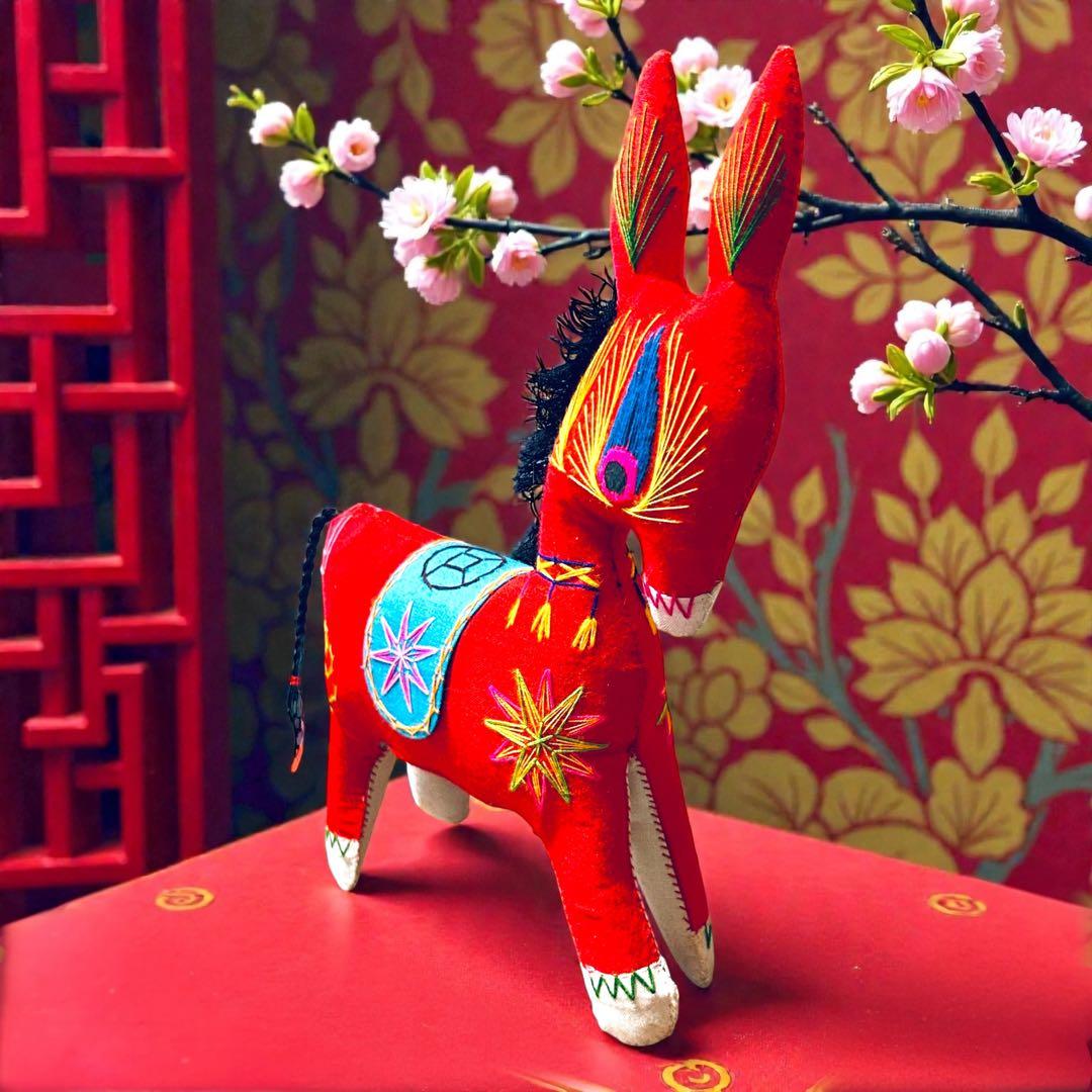 昭和期の中国民間玩具・陝西省西安 毛馿（馬/赤）郷土玩具　午年　干支飾り