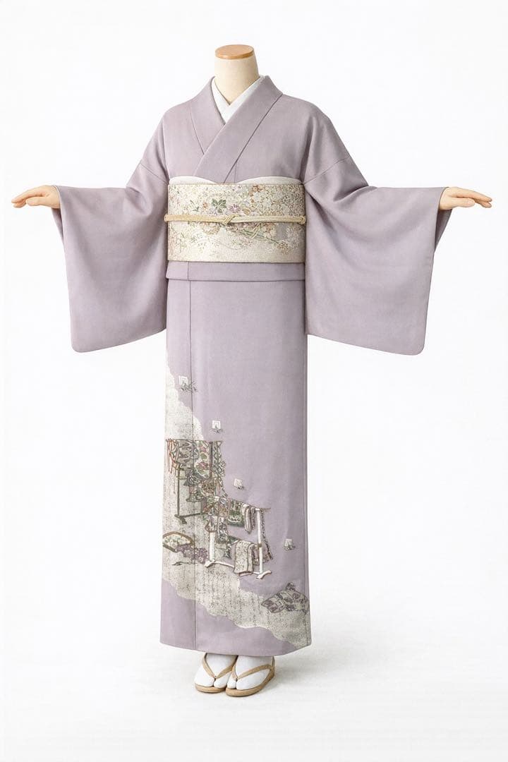 ［ 色留袖 ］正絹　薄紫　衣桁　源氏香　松尾光琳　作家物　着物　一つ紋