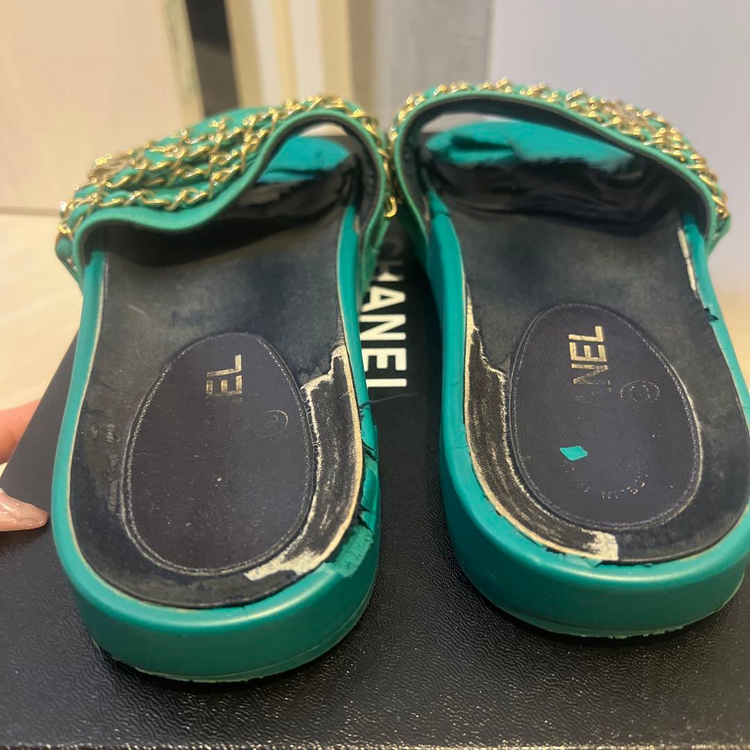 シャネル　CHANEL サンダル　グリーン　ココマーク