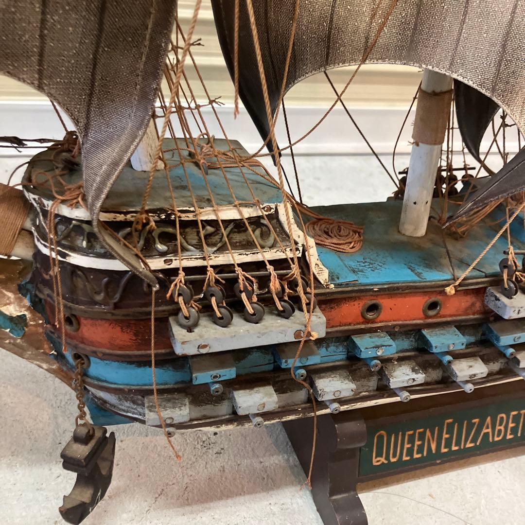 昭和レトロ クイーンエリザベス号 大型帆船模型大航海時代 置物 オブジェ 船