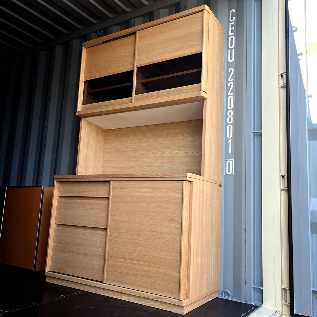 取付無料！カリモク ET4415 天然木北欧風ナチュラルキッチンボード 食器棚✨