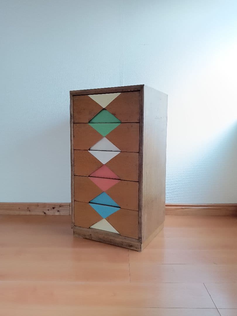 昭和レトロ ペイント 5段チェスト／古道具 箪笥　引き出し