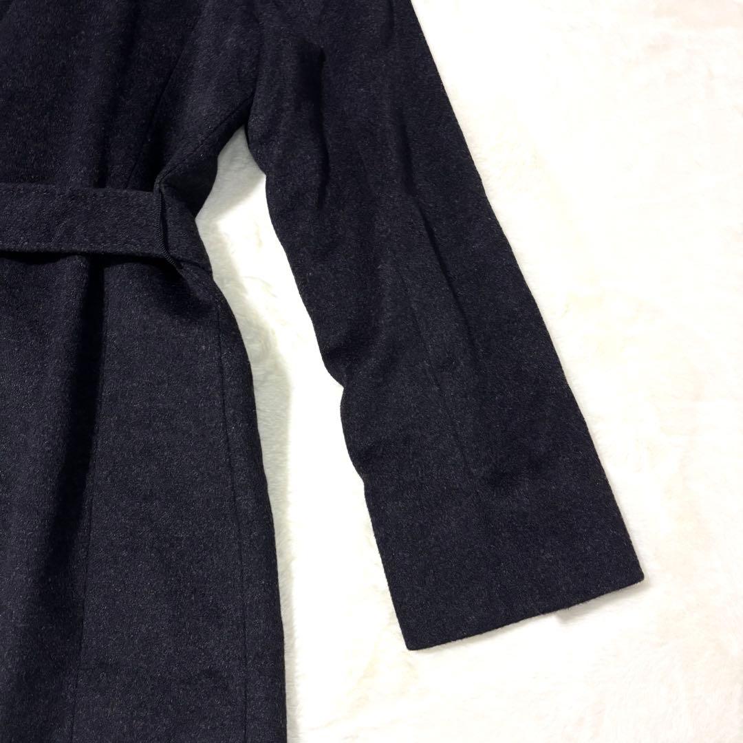 23区 ロングコート ウール アンゴラ ベルト Aライン 黒 40 ステンカラー