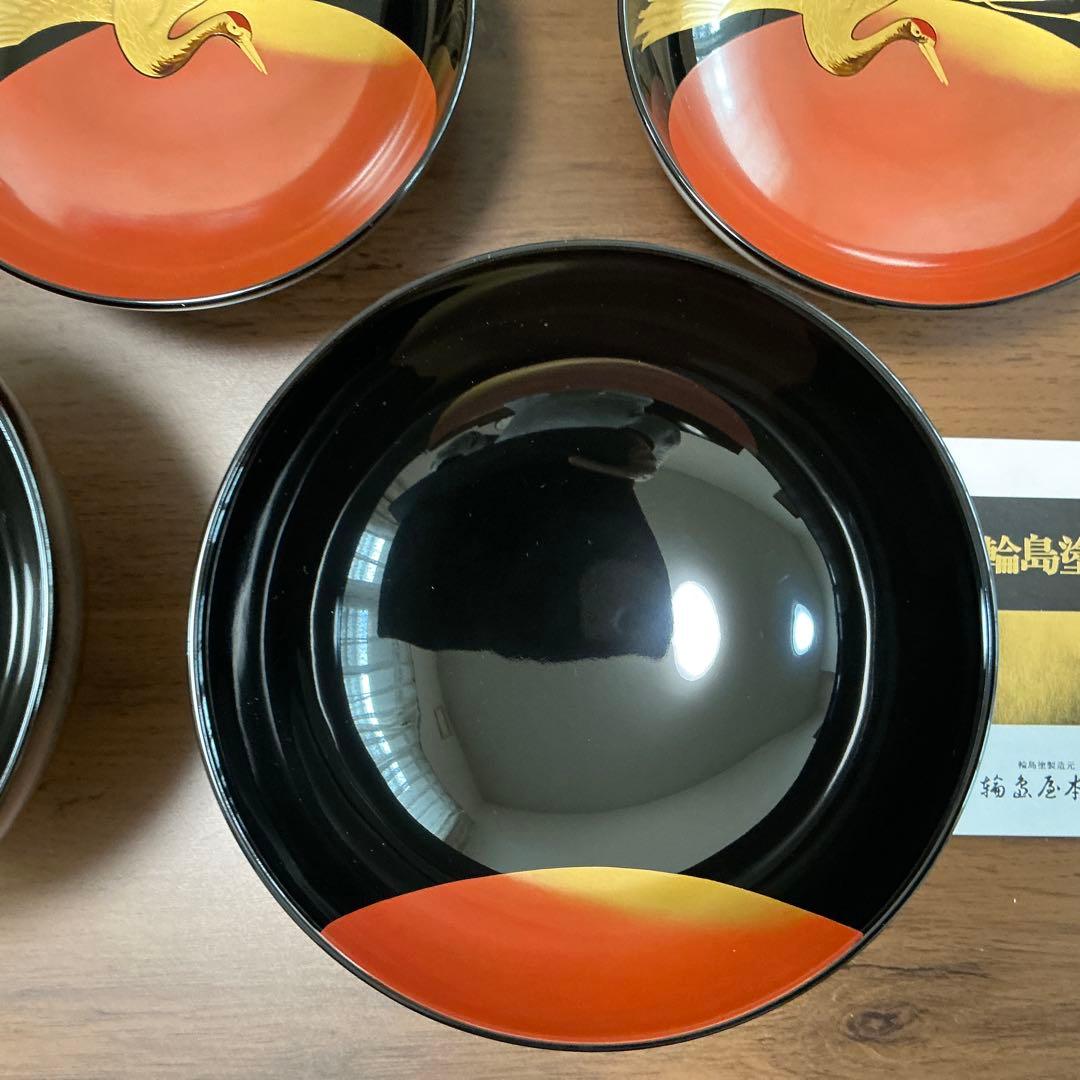 vincentfuto318様 輪島屋本店　波に日の出鶴蒔絵5客揃