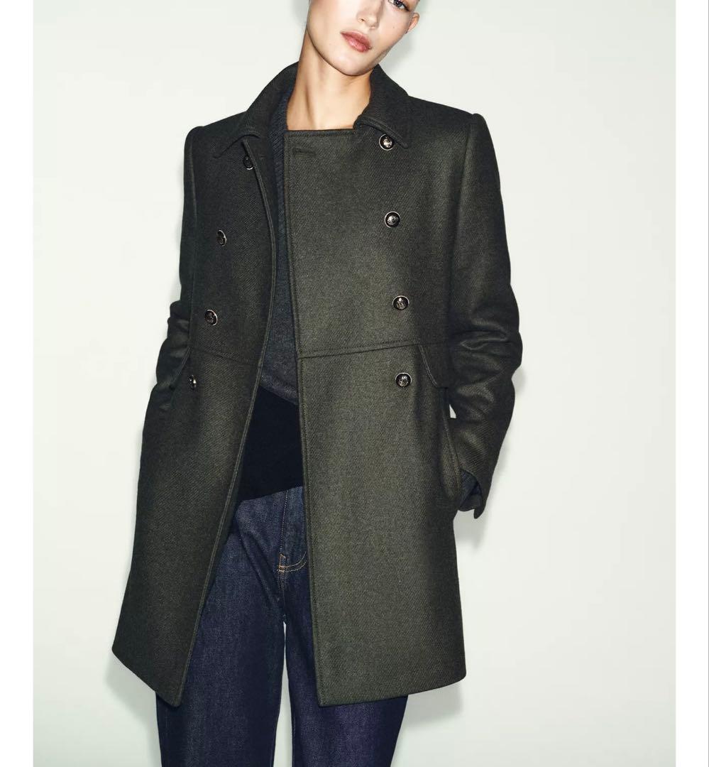 ZARA ウールダブルブレストコート 新品 XS カーキ
