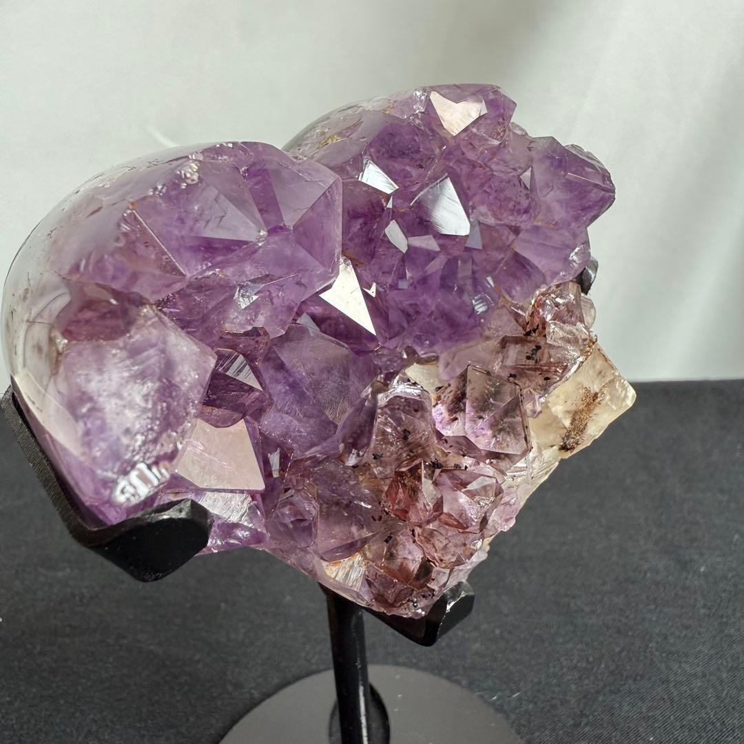 天然石カルサイト&ブラックトルマリン共生アメジストのハート　NO.070413