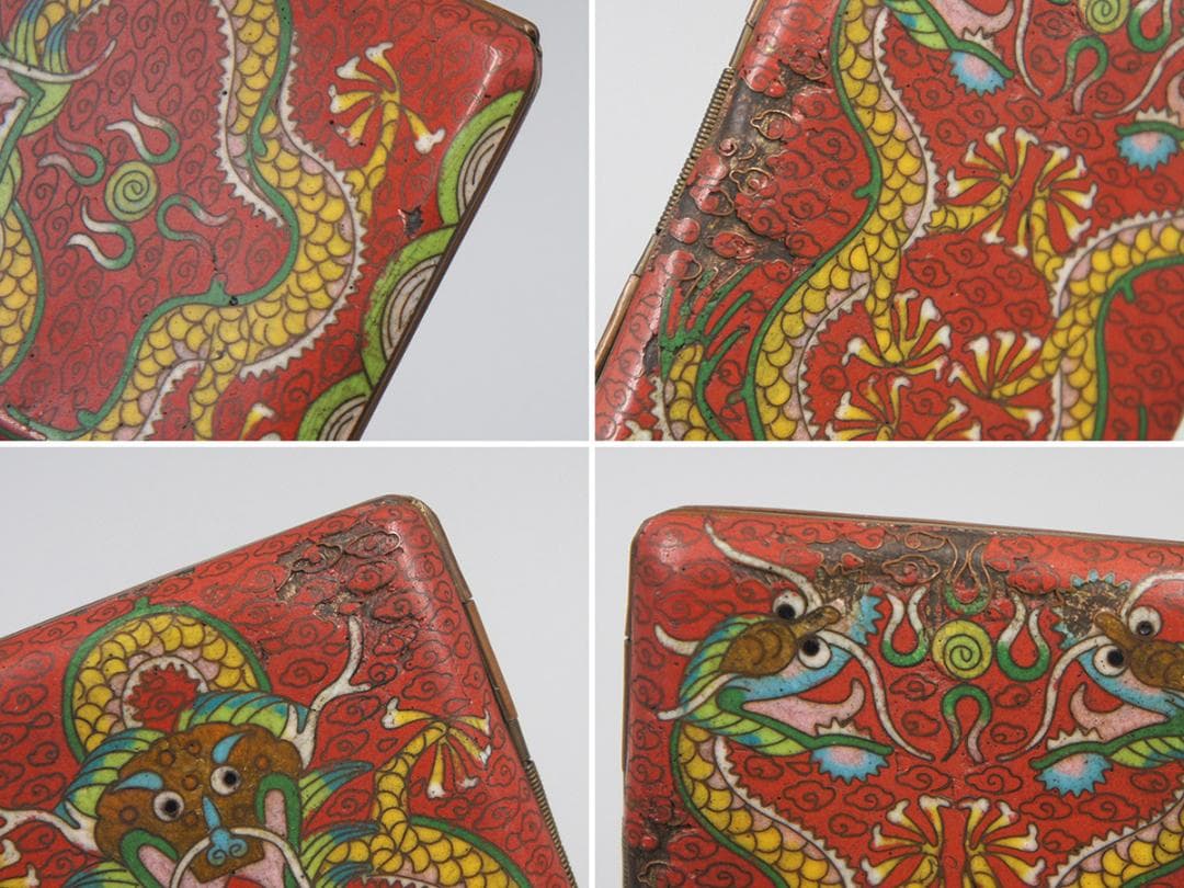 【琺】　★ 景泰藍 銅胎琺瑯彩金龍紋煙盒 ★　清代　双龍戯珠 七宝文様　文房珍玩