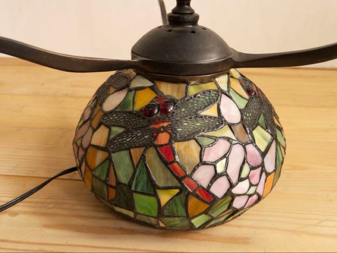 大きめ　ステンドグラス　ランプ　卓上　トンボ　ビンテージ　アンティーク　レトロ