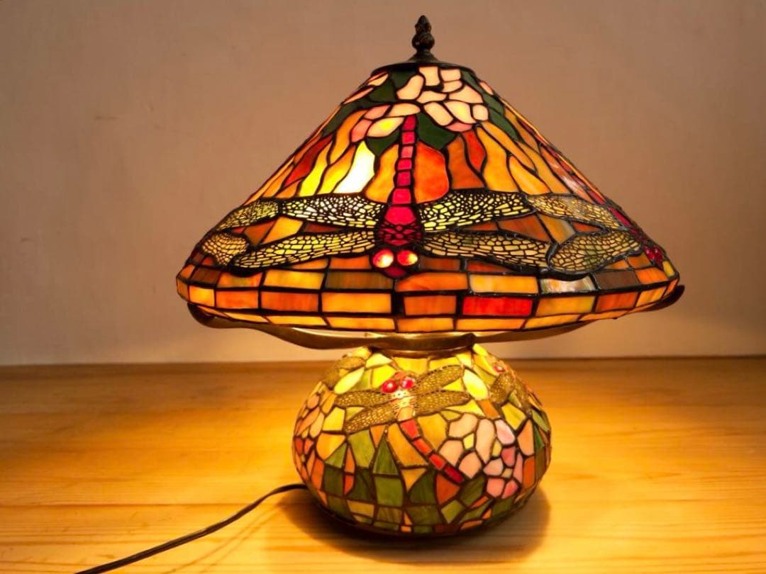 大きめ　ステンドグラス　ランプ　卓上　トンボ　ビンテージ　アンティーク　レトロ