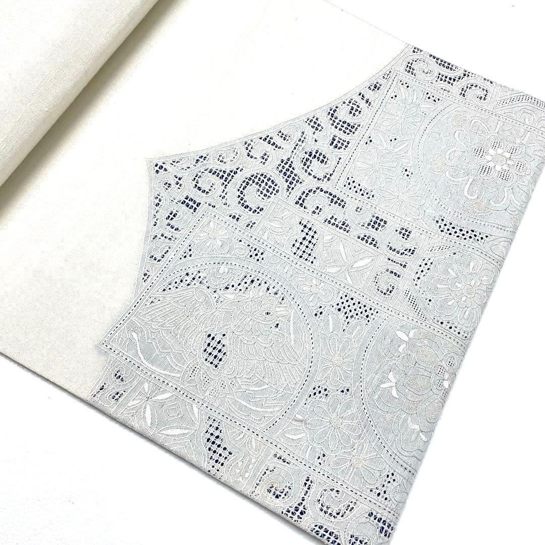 専用帯4690●高級 正絹 紬 相良刺繍 汕頭刺繍 袋帯 中国三大刺繍 花文華文