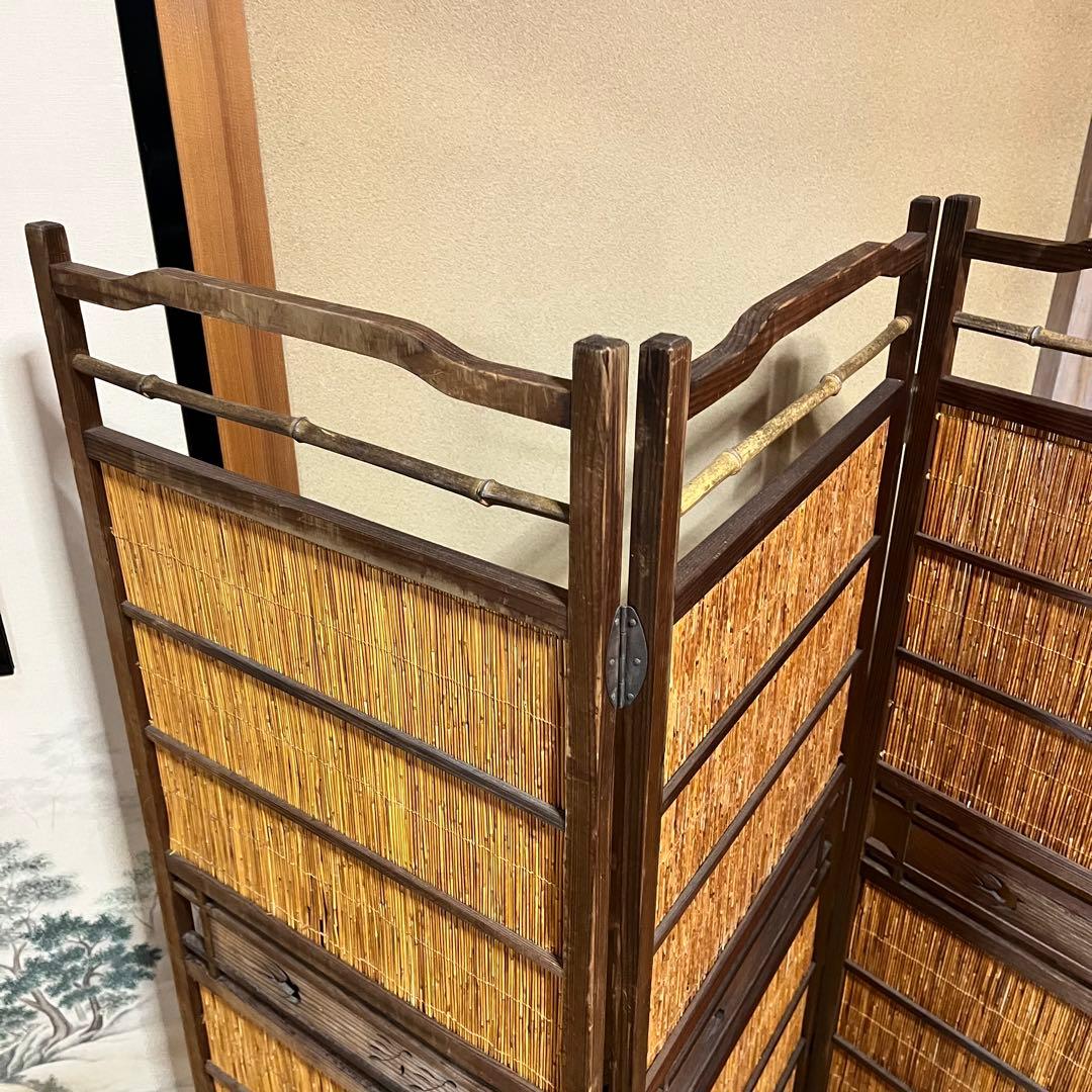 天津　御簾屏風　天然木　竹