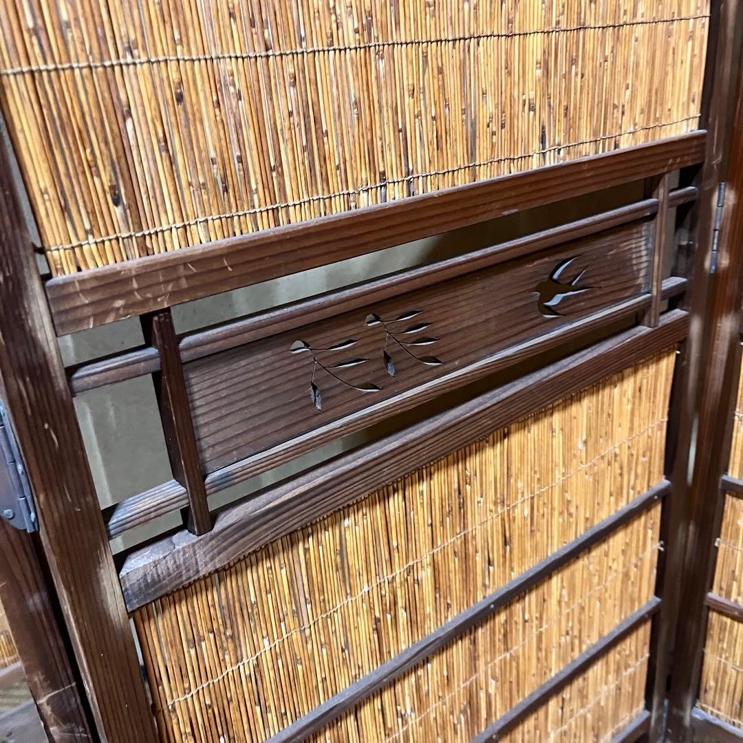 天津　御簾屏風　天然木　竹