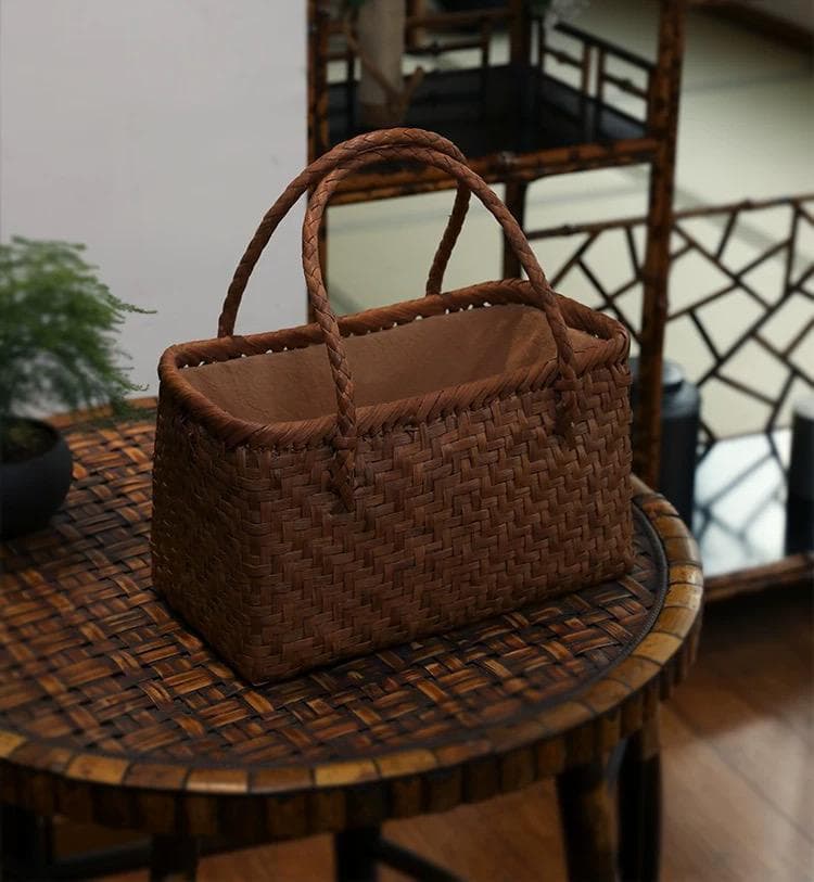 山葡萄 かごバッグ 網代編み 籠 手提げ 内布付き 収納袋 茶箱