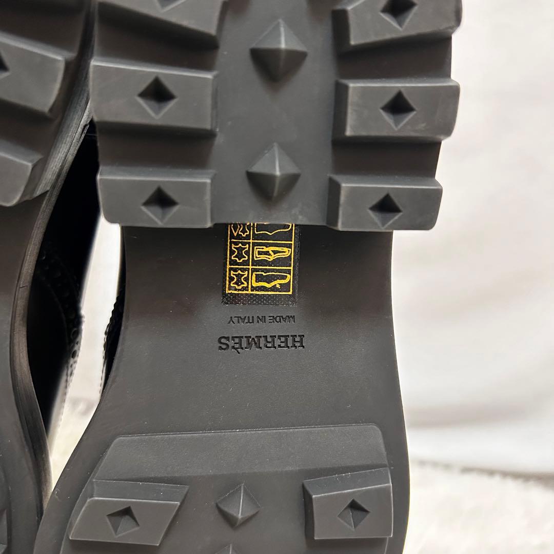 美品　HERMES サイドゴアブーツ　ブラック　ウィングチップ　レザー　保存袋