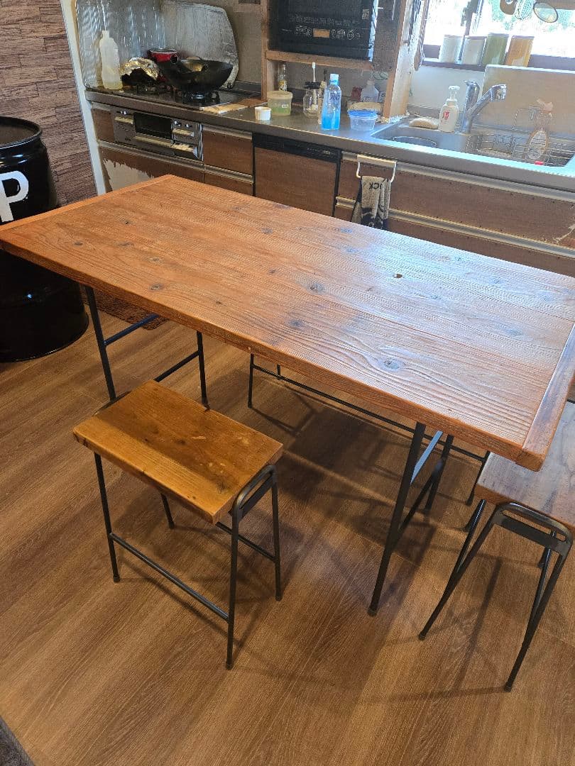 天然杉1枚板木製ダイニングテーブルと椅子セット