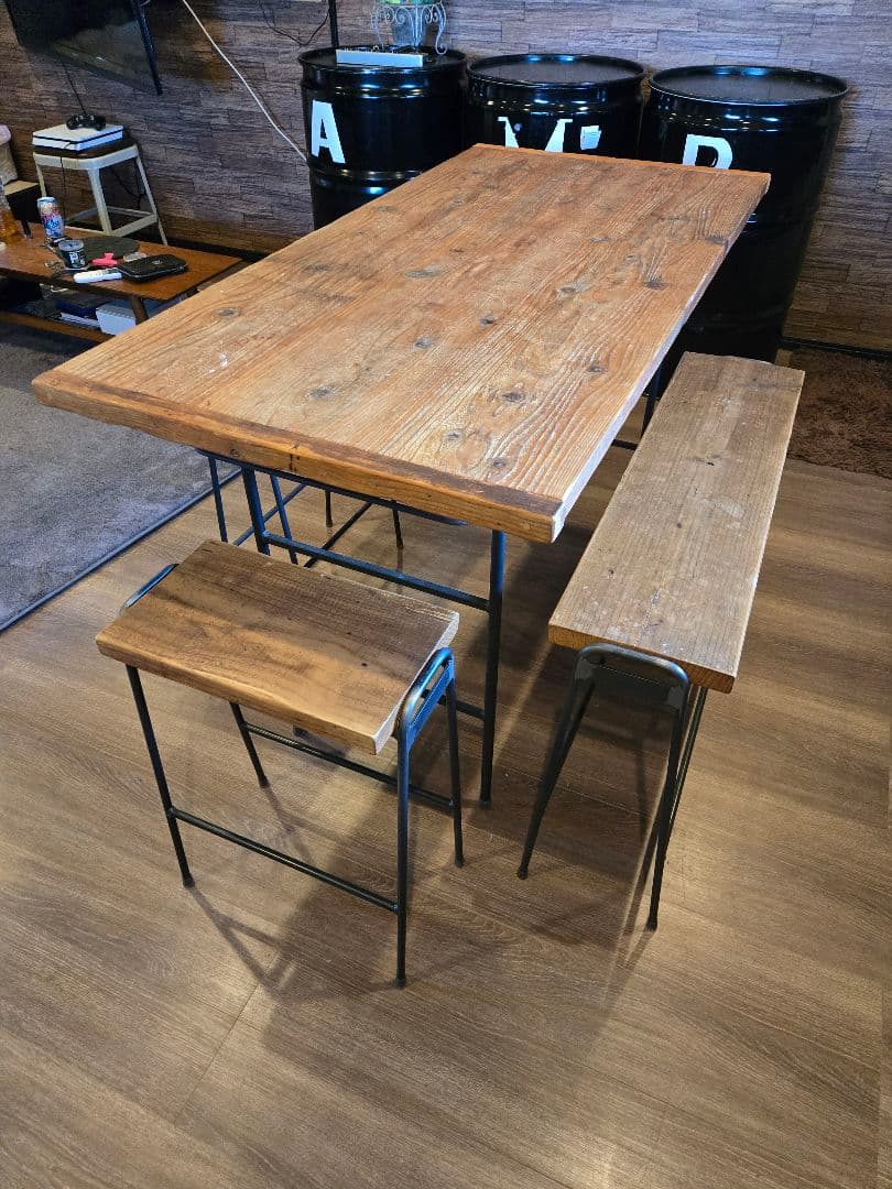 天然杉1枚板木製ダイニングテーブルと椅子セット