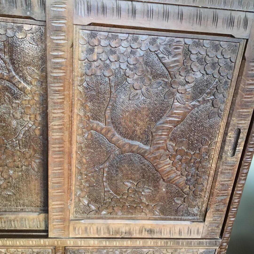 アンティーク軽井沢彫り　櫻　小箪笥　収納　引出し