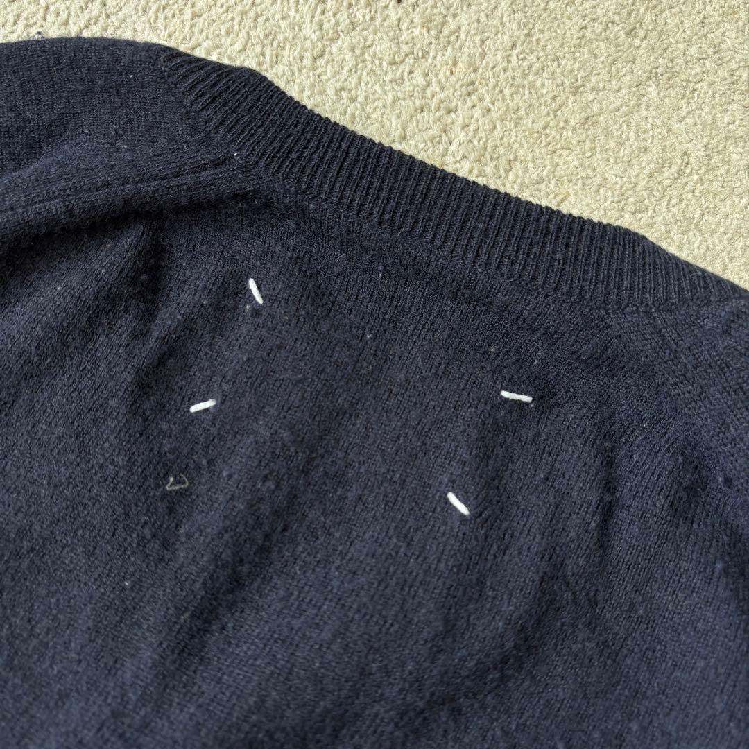 本人期 マルタンマルジェラ エルボーパッチニット ネイビー 羊革 14 Vネック