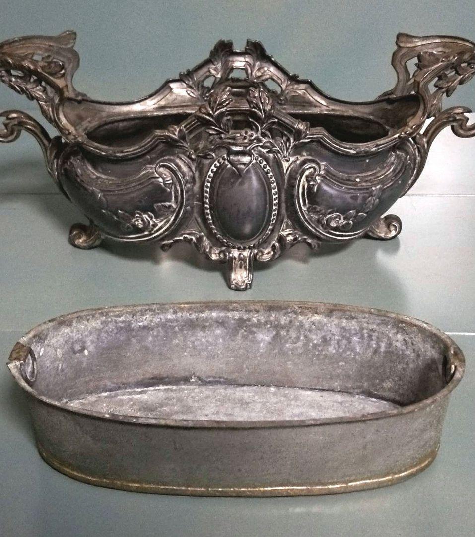 フランスアンティーク　シルバープレート　ジャルディニエール　 薔薇　ヤドリギ