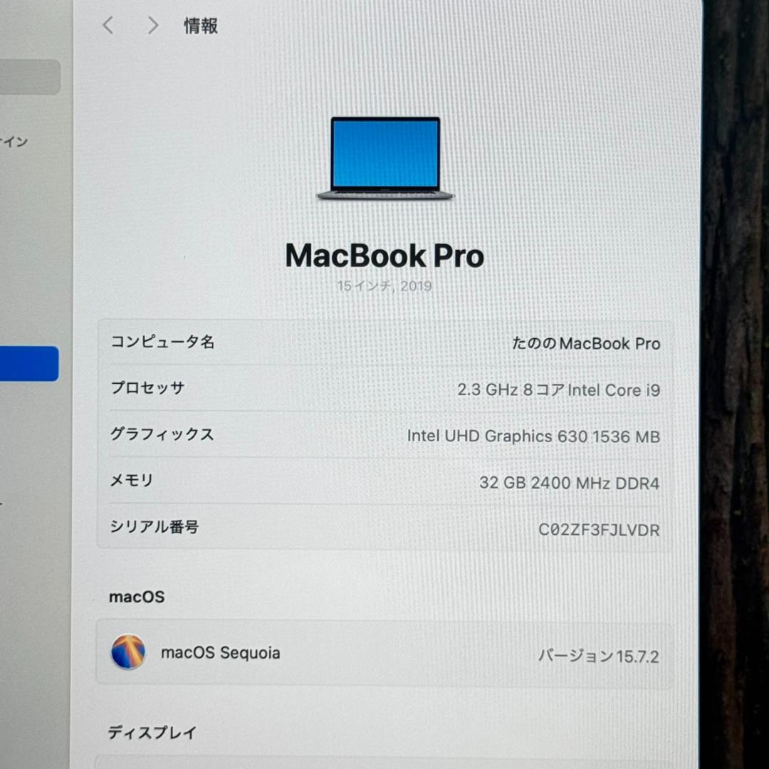 MacBook本体 P294Apple MacBook Pro i9 15inch 32GB 1TB